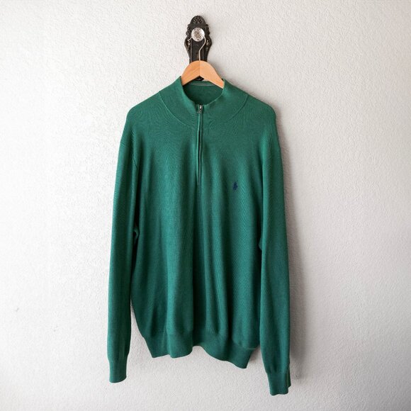 Polo Ralph Lauren Size XXL Green 100% Pima Cotton Half-Zip Sweater - Picture 2 of 10